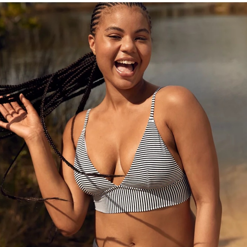 aerie Black and White Striped Bikini Top